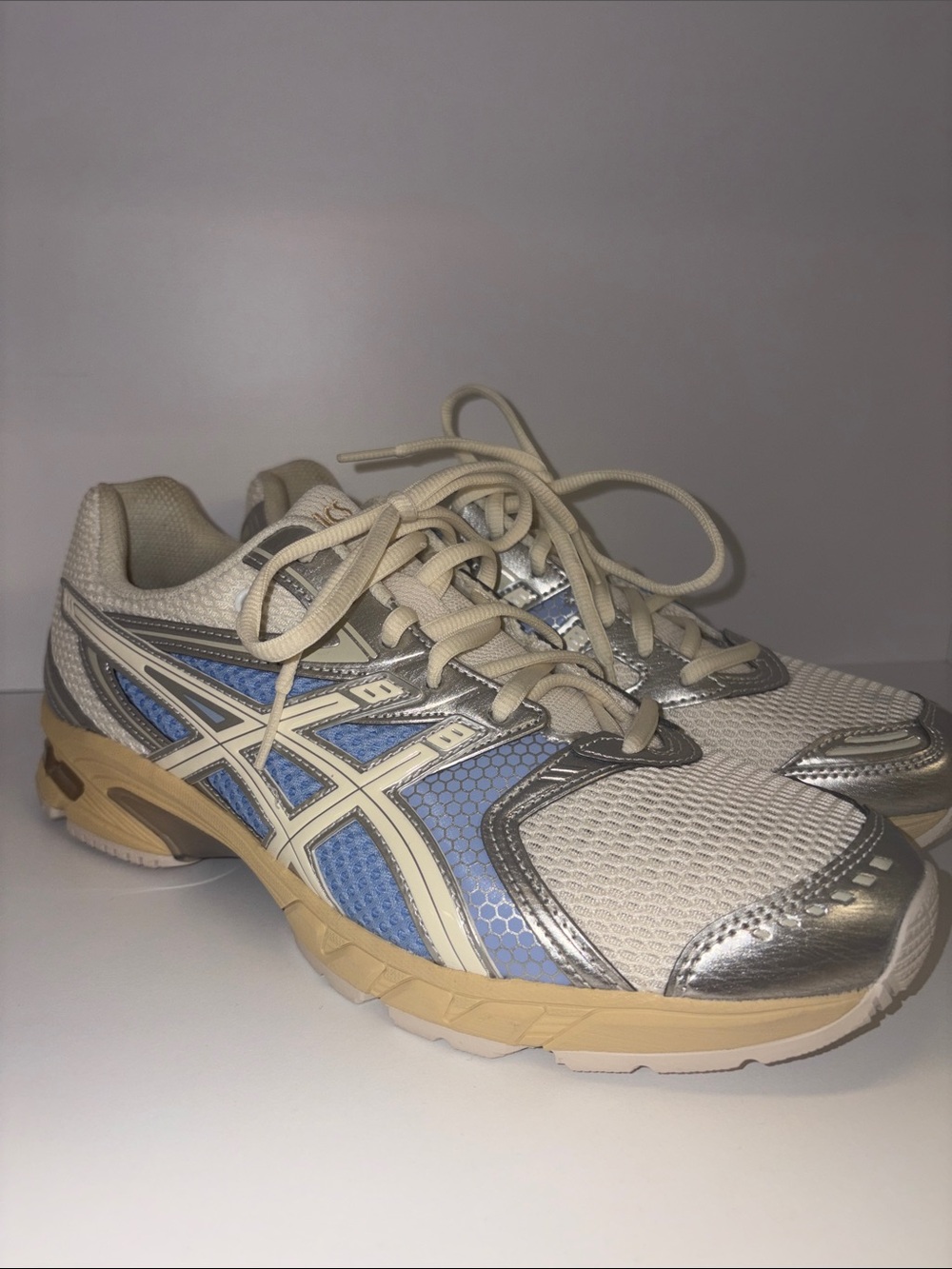 ASICS Women's Beige, Light Blue and Silver Athletic Sneakers